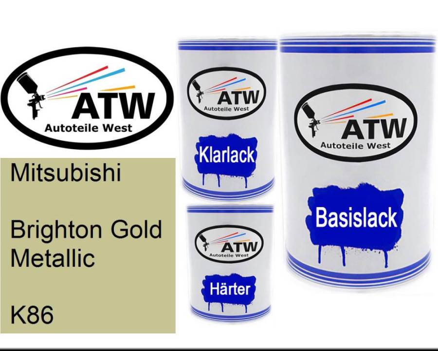 Mitsubishi, Brighton Gold Metallic, K86: 500ml Lackdose + 500ml Klarlack + 250ml Härter - Set, von ATW Autoteile West.